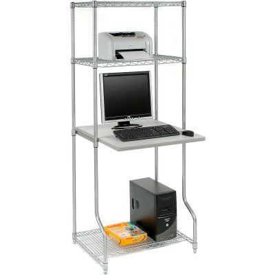 Nexel 4-Shelf Wire Computer LAN Workstation, 30"W x 30"D x 74"H, Chrome