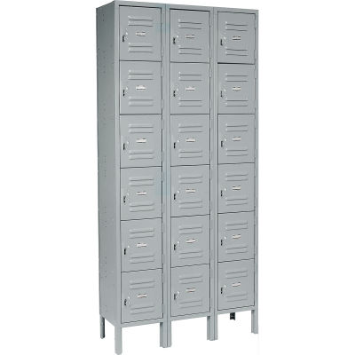 Global Industrial™ Six Tier 18 Door Box Locker, 12"Wx12"Dx12"H, Gray, Unassembled