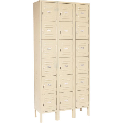 Global Industrial Six Tier 18 Door Box Locker, 12"Wx18"Dx12"H, Tan, Unassembled