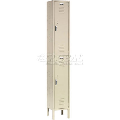 Global Industrial Paramount® Double Tier 2 Door Locker, 12"Wx12"Dx36"H, Tan, Assembled