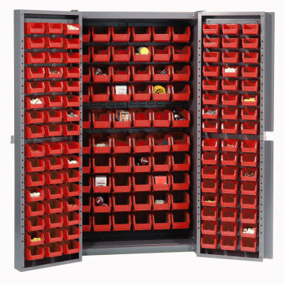 Global Industrial™ Bin Cabinet Deep Door - 156 Red Bins, 16Ga. Assembled Cabinet 38 x 24 x 72