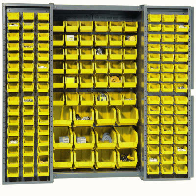 Global Industrial Bin Cabinet Deep Door - 144 Yellow Bins, 16-Gauge Assembled Cabinet 38x24x72