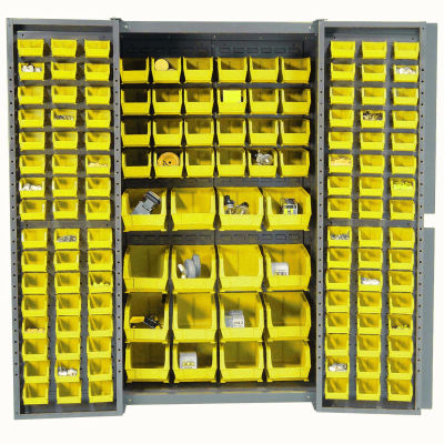 Global Industrial™ Bin Cabinet Deep Door - 136 Yellow Bins, 16-Gauge Assembled Cabinet 38x24x72