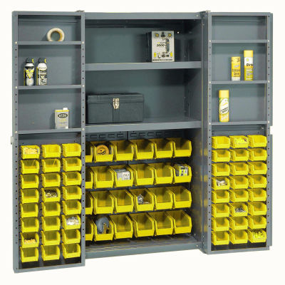 Global Industrial™ Bin Cabinet Deep Door, 72 YL Bins, Shelves, 16 Ga ...