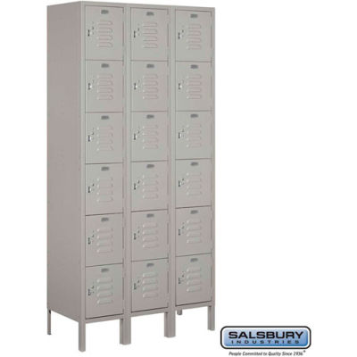 Six Tier 18 Door Metal Locker, 12"Wx15"Dx12"H, Gray, Assembled