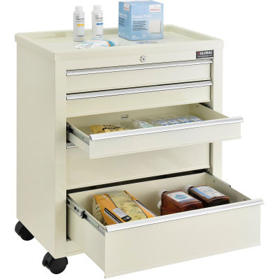 Global Industrial™ 5-Drawer Medical Bedside Cart w/ Key Lock, 24-1/2"L x 13-1/4"W x 29"H, Beige