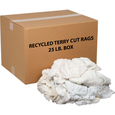 Global Industrial Premium Recycled White Cotton Terry Cut Rags, 25 Lb. Box