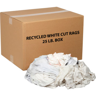 Global Industrial Recycled White Cut Rags, 25 Lb. Box