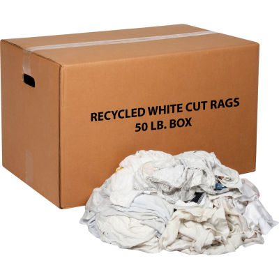 Global Industrial Recycled White Cut Rags, 50 Lb. Box