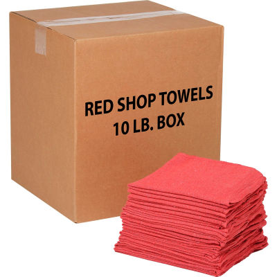 Global Industrial 100% Cotton Red Shop Towels, 10 Lb.Box
