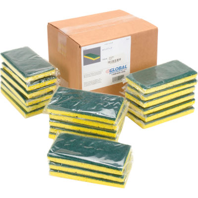 Global Industrial Heavy Duty Scrub Sponge, Yellow/Green, 3.25" x 6.25" - Case of 20 Sponges