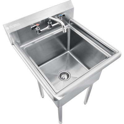 Global Industrial Stainless Steel Utility Sink W/Faucet & 10" Backsplash, 18"x18"x12" Deep