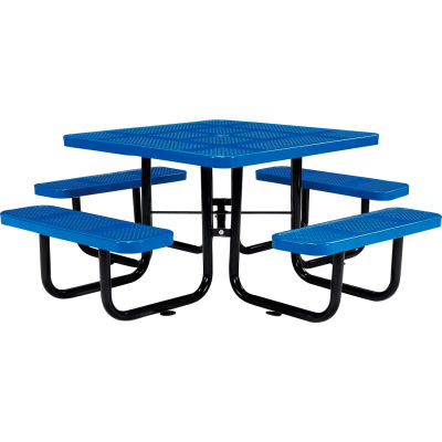 Global Industrial 46" Square Outdoor Steel Picnic Table, Perforated Metal, Blue