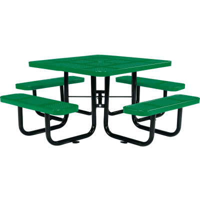Global Industrial 46" Square Outdoor Steel Picnic Table, Perforated Metal, Green