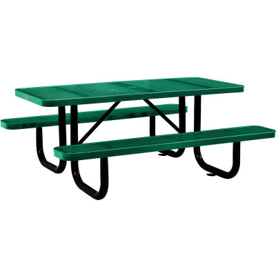 Global Industrial 6 ft. Rectangular Outdoor Steel Picnic Table, Perforated Metal, Green