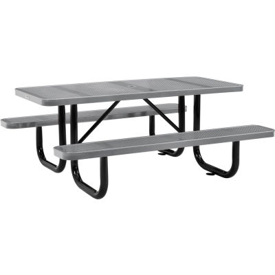 Global Industrial 6 ft. Rectangular Outdoor Steel Picnic Table, Perforated Metal, Gray