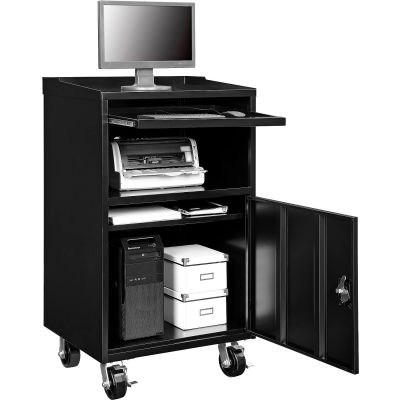 Global Industrial™ Mobile Computer Cabinet, 27"W x 24"D x 49-1/2"H, Black, Assembled