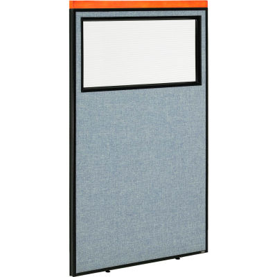 Interion® Deluxe Office Partition Panel with Partial Window, 36-1/4"W x 61-1/2"H, Blue