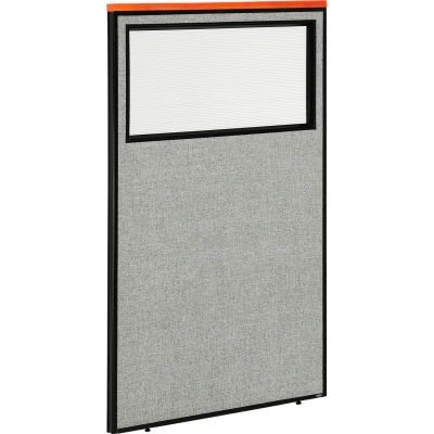 Interion® Deluxe Office Partition Panel with Partial Window, 36-1/4"W x 61-1/2"H, Gray