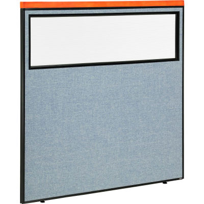 Interion® Deluxe Office Partition Panel with Partial Window, 60-1/4"W x 61-1/2"H, Blue