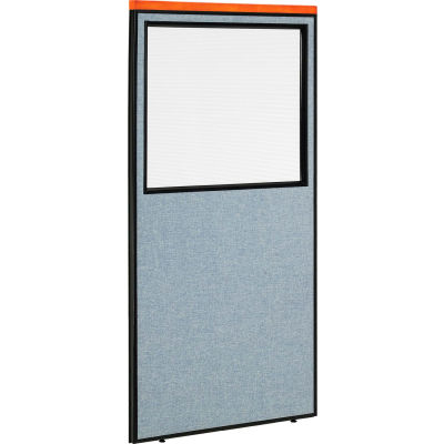 Interion® Deluxe Office Partition Panel with Partial Window, 36-1/4"W x 73-1/2"H, Blue