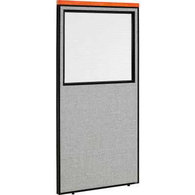 Interion® Deluxe Office Partition Panel with Partial Window, 36-1/4"W x 73-1/2"H, Gray
