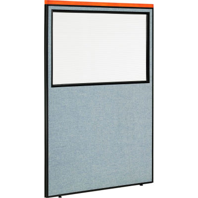 Interion® Deluxe Office Partition Panel with Partial Window, 48-1/4"W x 73-1/2"H, Blue