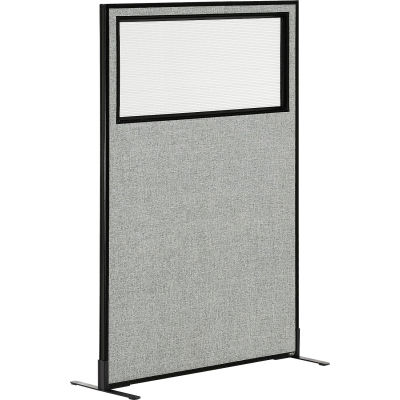 Interion® Freestanding Office Partition Panel with Partial Window, 36-1/4"W x 60"H, Gray