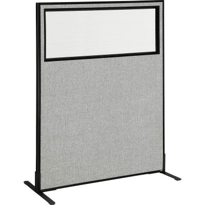 Interion® Freestanding Office Partition Panel with Partial Window, 48-1/4"W x 60"H, Gray