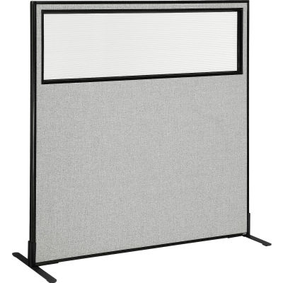 Interion® Freestanding Office Partition Panel with Partial Window, 60-1/4"W x 60"H, Gray