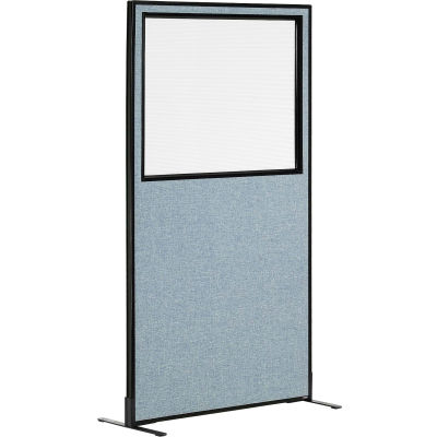 Interion® Freestanding Office Partition Panel with Partial Window, 24-1/4"W x 96"H, Blue