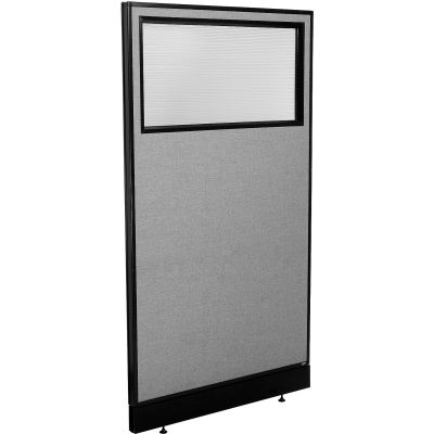 Interion® Office Partition Panel with Partial Window & Raceway, 36-1/4"W x 64"H, Gray