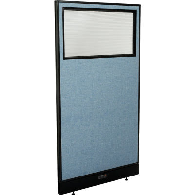 Interion® Electric Office Partition Panel with Partial Window, 36-1/4"W x 64"H, Blue