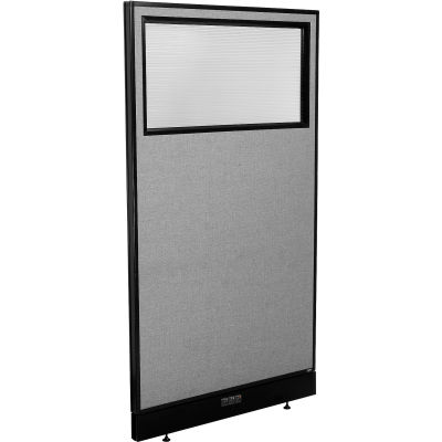 Interion® Electric Office Partition Panel with Partial Window, 36-1/4"W x 64"H, Gray