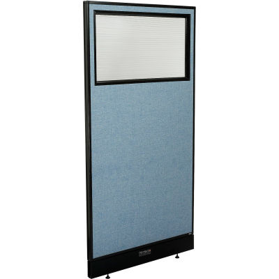 Interion® Electric Office Partition Panel with Partial Window, 36-1/4"W x 76"H, Blue