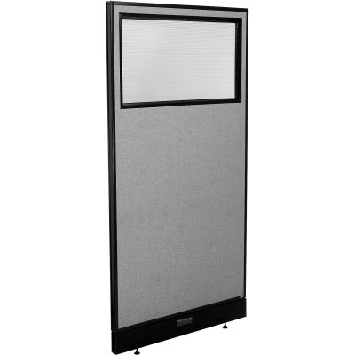 Interion® Electric Office Partition Panel with Partial Window, 36-1/4"W x 76"H, Gray