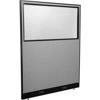 Interion® Electric Office Partition Panel with Partial Window, 60-1/4"W x 76"H, Gray