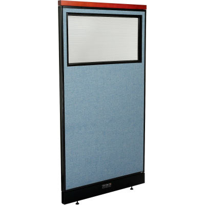 Interion® Deluxe Electric Office Partition Panel with Partial Window, 36-1/4"W x 65-1/2"H, Blue