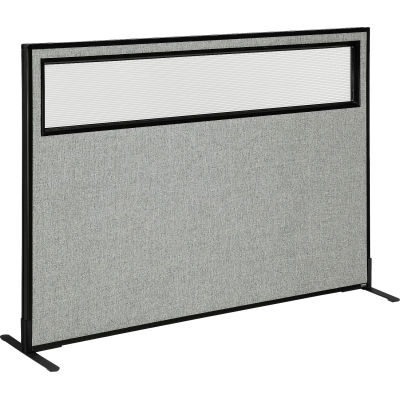 Interion® Freestanding Office Partition Panel with Partial Window, 60-1/4"W x 42"H, Gray