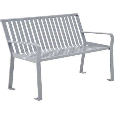 Global Industrial™ 4 ft. Outdoor Park Bench with Back - Steel Slat - Gray