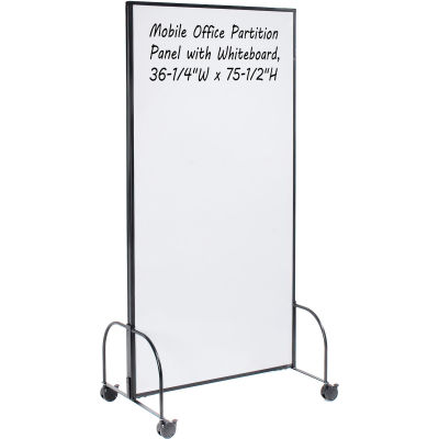 Global Industrial™ Mobile Office Partition Panel with Whiteboard, 36-1/4"W x 75-1/2"H