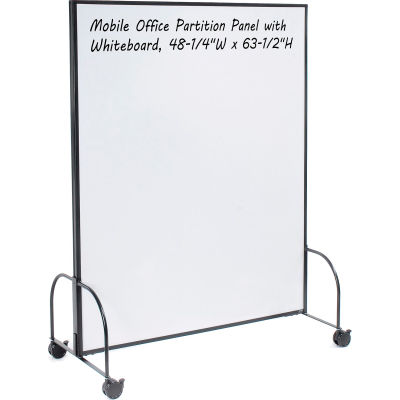 Global Industrial™ Mobile Office Partition Panel with Whiteboard, 48-1/4"W x 63-1/2"H