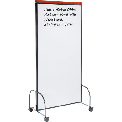 Global Industrial™ Deluxe Mobile Office Partition Panel with Whiteboard, 36-1/4"W x 77"H