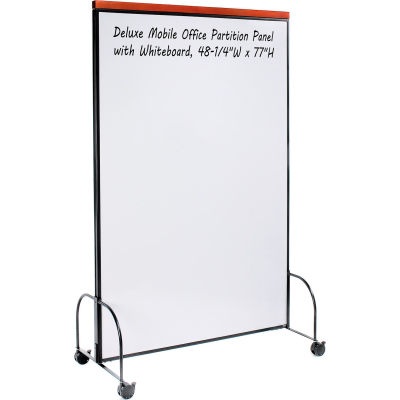 Global Industrial™ Deluxe Mobile Office Partition Panel with Whiteboard, 48-1/4"W x 77"H