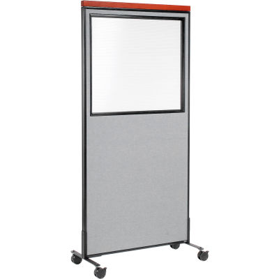 Interion® Mobile Deluxe Office Partition Panel with Partial Window, 36-1/4"W x 76-1/2"H, Gray