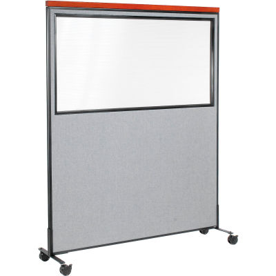 Interion® Mobile Deluxe Office Partition Panel with Partial Window, 60-1/4"W x 76-1/2"H, Gray