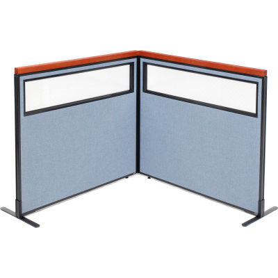 Interion® Deluxe Freestanding 2-Panel Corner Divider w/Partial Window 48-1/4"W x 43-1/2"H Blue