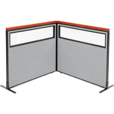 Interion® Deluxe Freestanding 2-Panel Corner Divider w/Partial Window 48-1/4"W x 43-1/2"H Gray