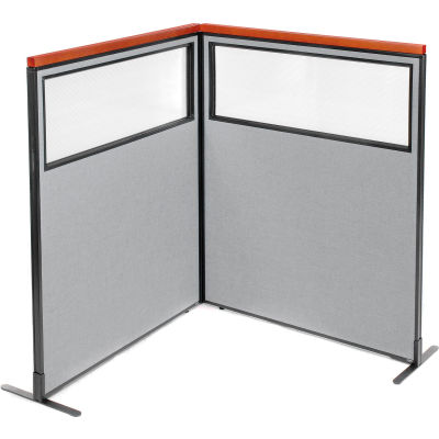 Interion® Deluxe Freestanding 2-Panel Corner Divider w/Partial Window 48-1/4"W x 61-1/2"H Gray