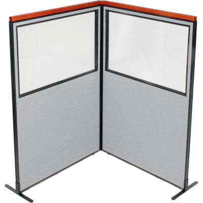 Interion® Deluxe Freestanding 2-Panel Corner Divider w/Partial Window 48-1/4"W x 73-1/2"H Gray